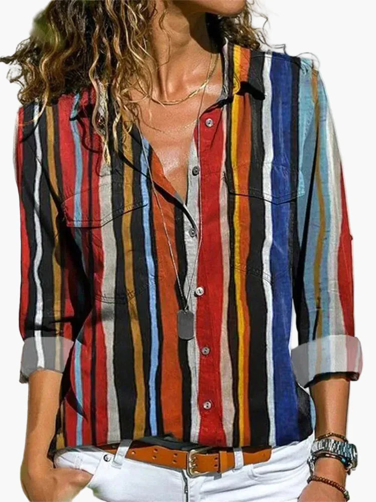 Damen Freizeitbluse mit geometrischem Muster – Modernes Design für Büro und Alltag