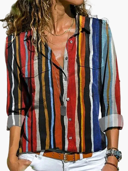 Damen Freizeitbluse mit geometrischem Muster – Modernes Design für Büro und Alltag