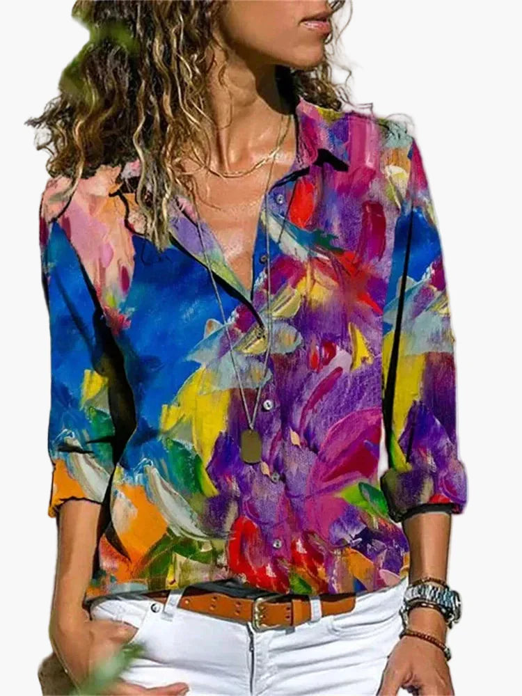 Damen Freizeitbluse mit geometrischem Muster – Modernes Design für Büro und Alltag