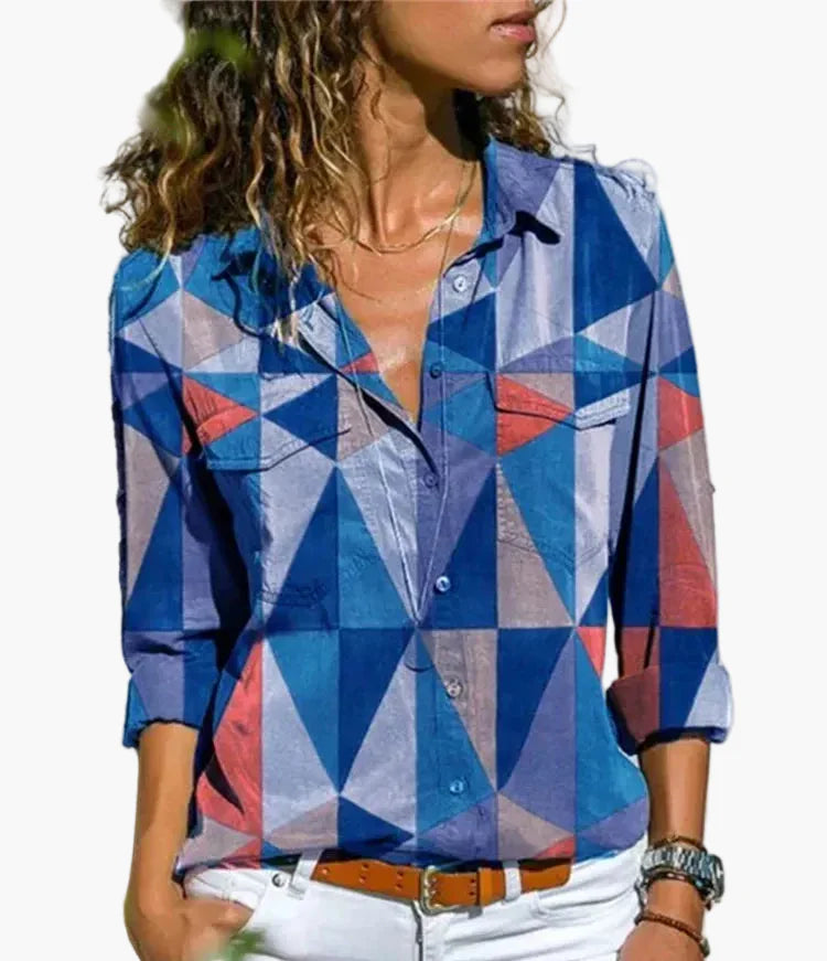 Damen Freizeitbluse mit geometrischem Muster – Modernes Design für Büro und Alltag