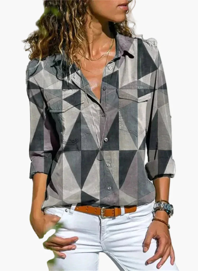 Damen Freizeitbluse mit geometrischem Muster – Modernes Design für Büro und Alltag