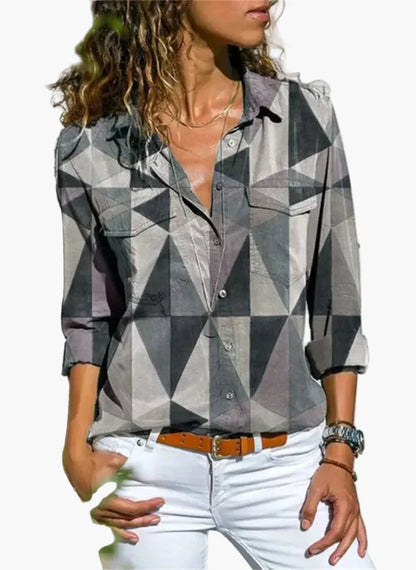 Damen Freizeitbluse mit geometrischem Muster – Modernes Design für Büro und Alltag