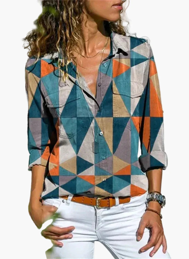 Damen Freizeitbluse mit geometrischem Muster – Modernes Design für Büro und Alltag