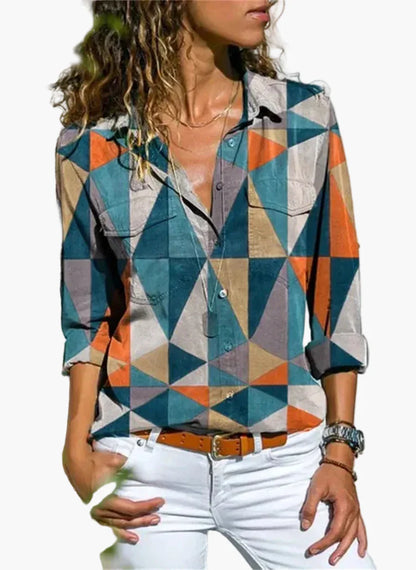 Damen Freizeitbluse mit geometrischem Muster – Modernes Design für Büro und Alltag