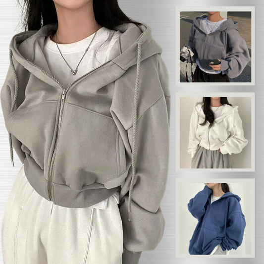 Damen Cropped Hoodie mit Reißverschluss – Langarm Sweatjacke