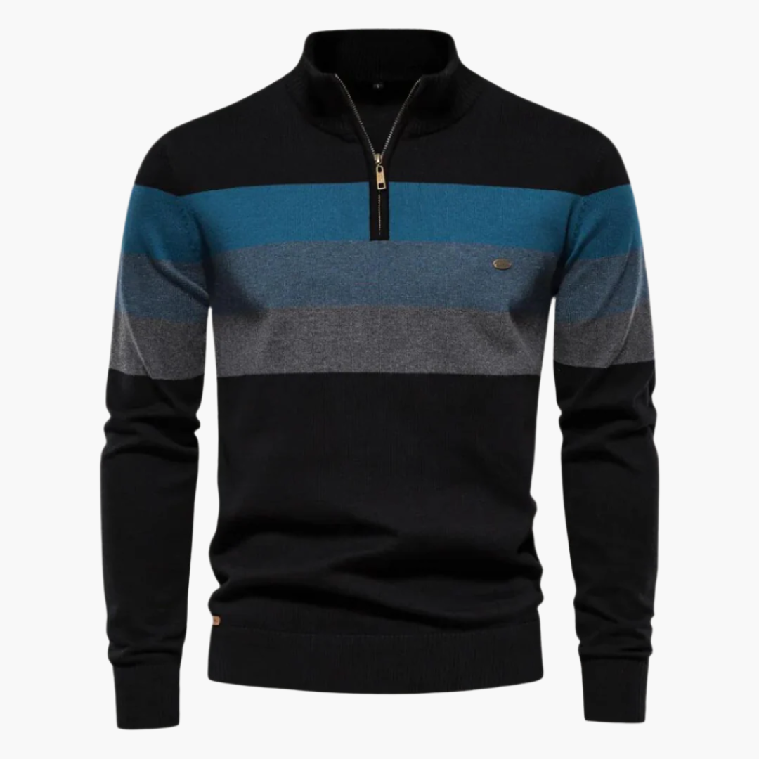 Herren Strickpullover mit Reißverschluss – Modernes Streifendesign für Freizeit und Büro
