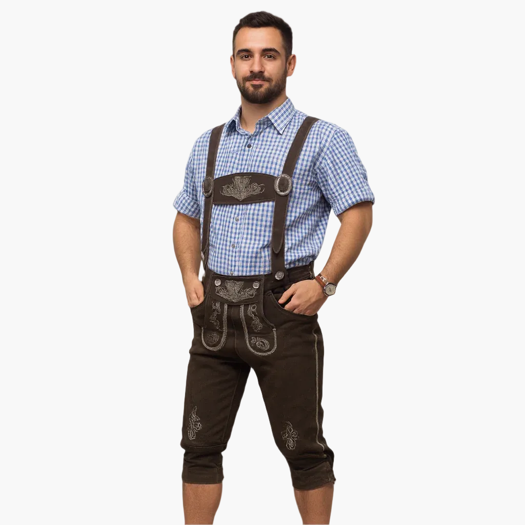 Herren Trachten Kniebund-Veganem Lederhose mit Hosenträgern – Traditionelles Oktoberfest Outfit