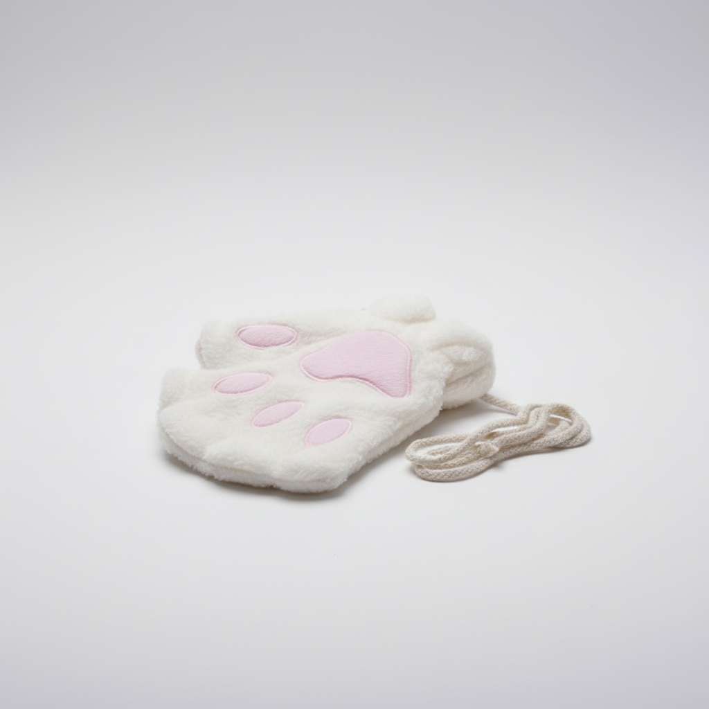 Flauschige Fäustlinge mit Pfoten-Design und Bindeband, in mehreren Farben erhältlich