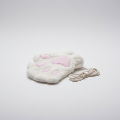 Flauschige Fäustlinge mit Pfoten-Design und Bindeband, in mehreren Farben erhältlich