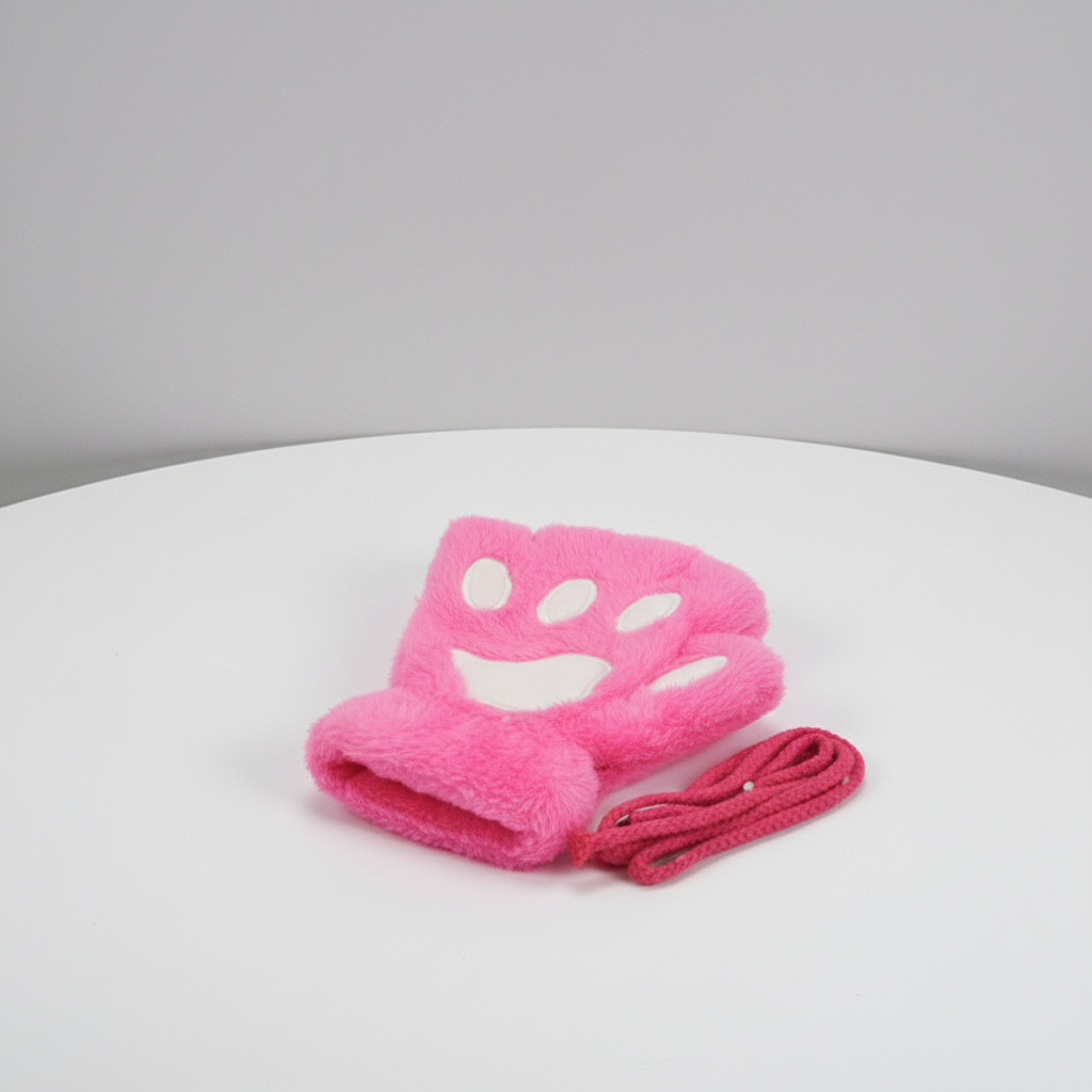 Flauschige Fäustlinge mit Pfoten-Design und Bindeband, in mehreren Farben erhältlich