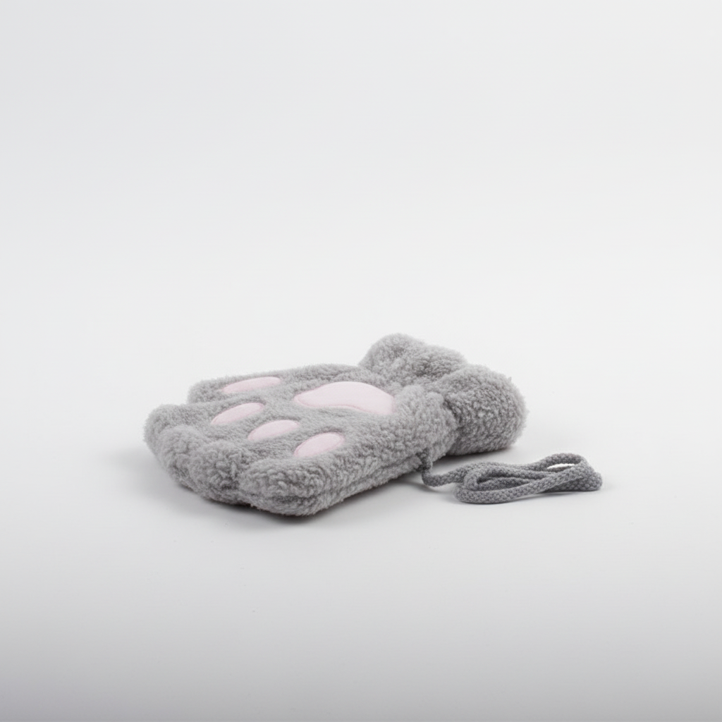 Flauschige Fäustlinge mit Pfoten-Design und Bindeband, in mehreren Farben erhältlich