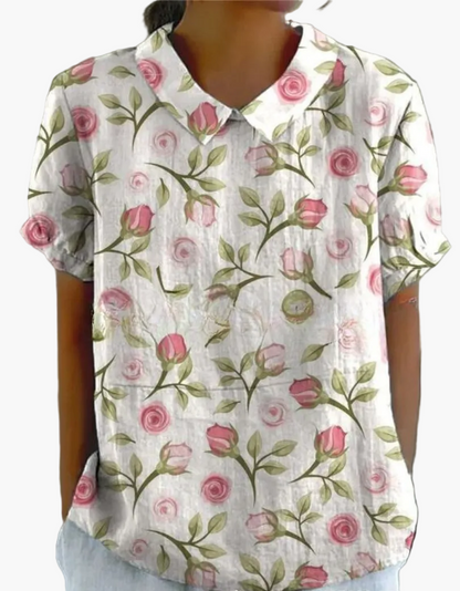 Damen Vintage Bluse mit Blumenmuster und Kragen – Verspielte Freizeit- und Bürobluse im Retro-Stil