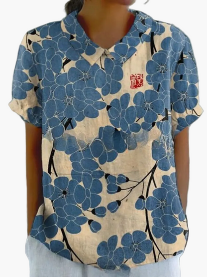 Damen Vintage Bluse mit Blumenmuster und Kragen – Verspielte Freizeit- und Bürobluse im Retro-Stil