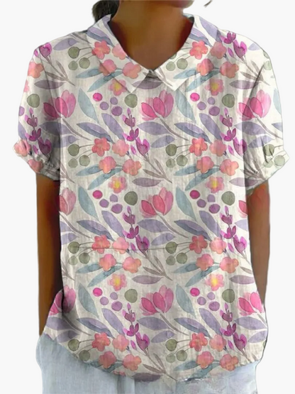 Damen Vintage Bluse mit Blumenmuster und Kragen – Verspielte Freizeit- und Bürobluse im Retro-Stil