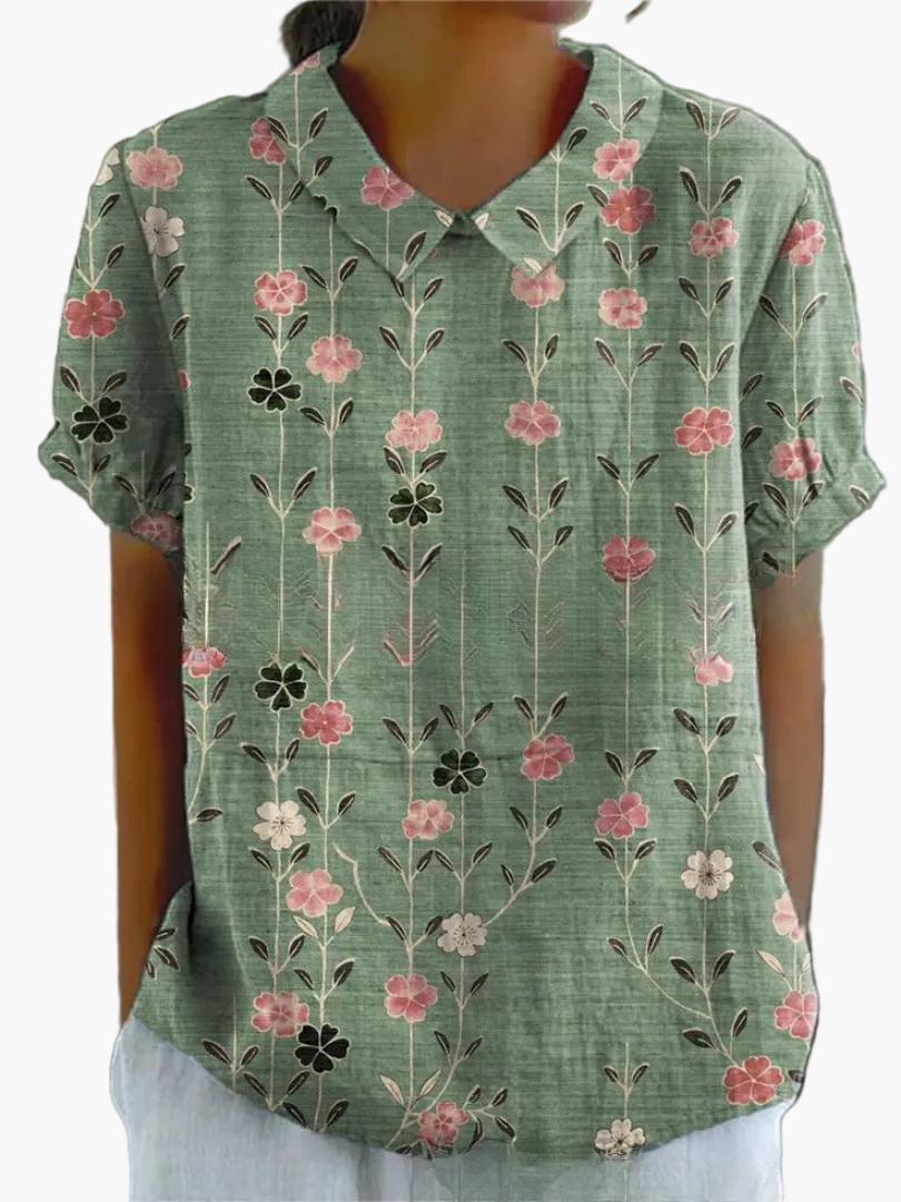 Damen Vintage Bluse mit Blumenmuster und Kragen – Verspielte Freizeit- und Bürobluse im Retro-Stil