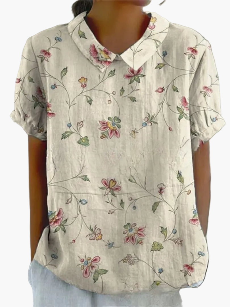Damen Vintage Bluse mit Blumenmuster und Kragen – Verspielte Freizeit- und Bürobluse im Retro-Stil