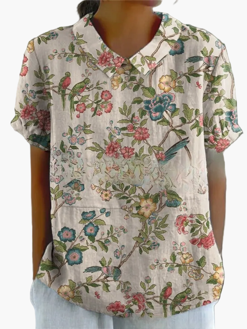 Damen Vintage Bluse mit Blumenmuster und Kragen – Verspielte Freizeit- und Bürobluse im Retro-Stil