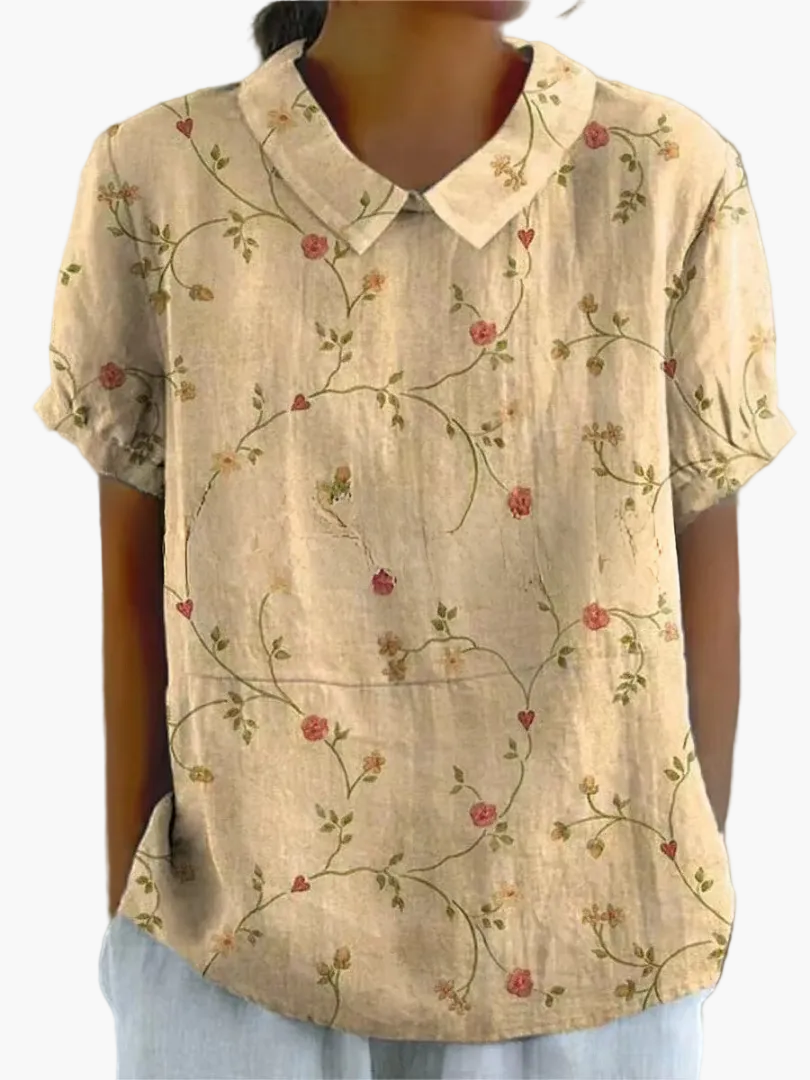Damen Vintage Bluse mit Blumenmuster und Kragen – Verspielte Freizeit- und Bürobluse im Retro-Stil