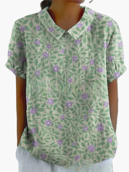Damen Vintage Bluse mit Blumenmuster und Kragen – Verspielte Freizeit- und Bürobluse im Retro-Stil