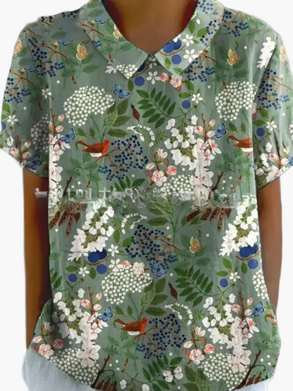 Damen Vintage Bluse mit Blumenmuster und Kragen – Verspielte Freizeit- und Bürobluse im Retro-Stil