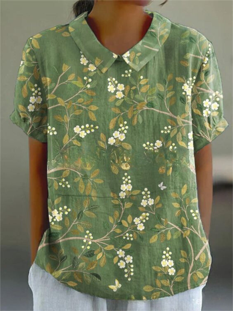Damen Vintage Bluse mit Blumenmuster und Kragen – Verspielte Freizeit- und Bürobluse im Retro-Stil