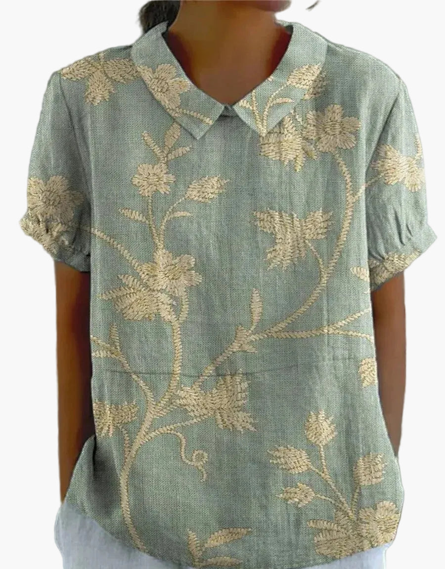 Damen Vintage Bluse mit Blumenmuster und Kragen – Verspielte Freizeit- und Bürobluse im Retro-Stil