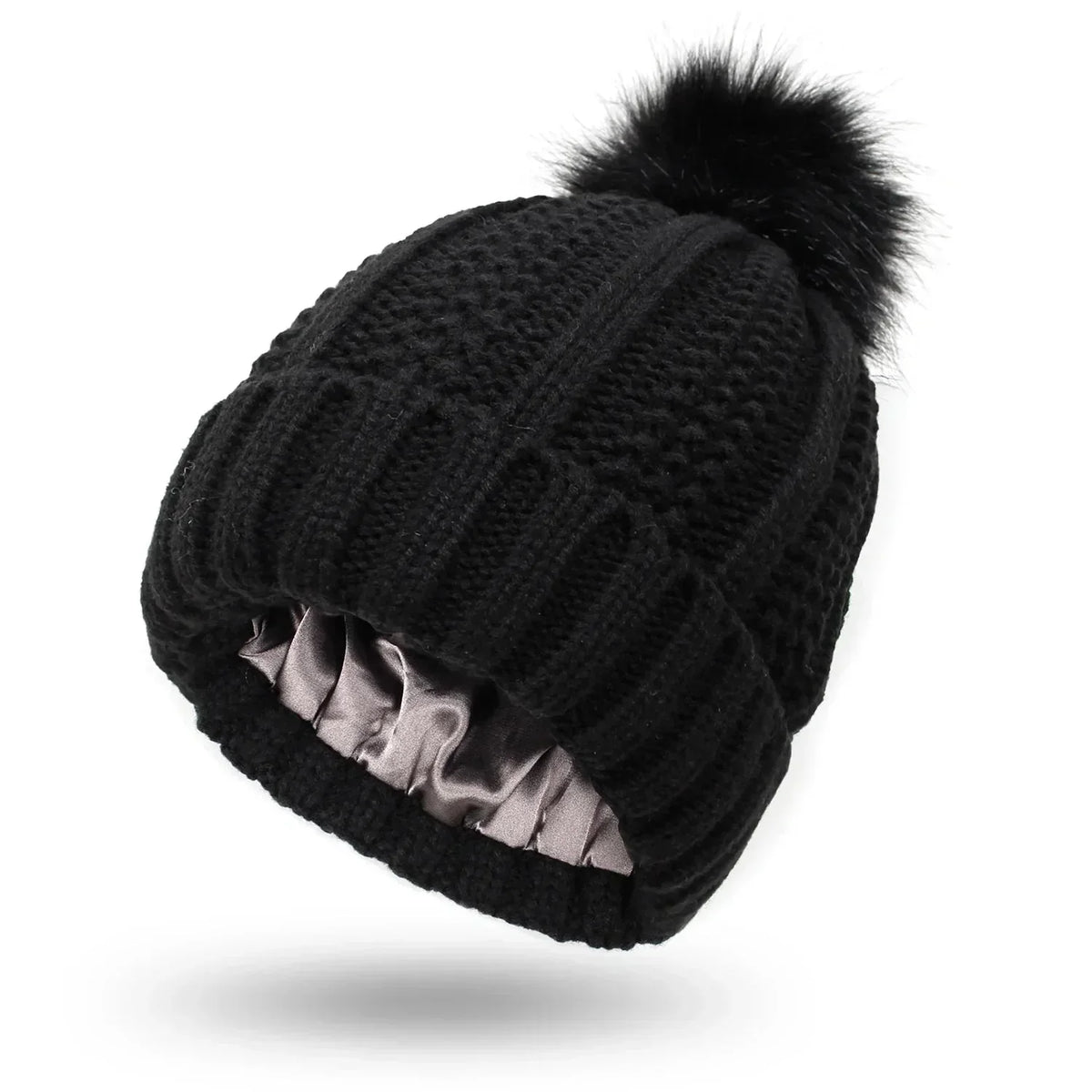 Unisex Strickmütze mit Pompon und Innenfutter