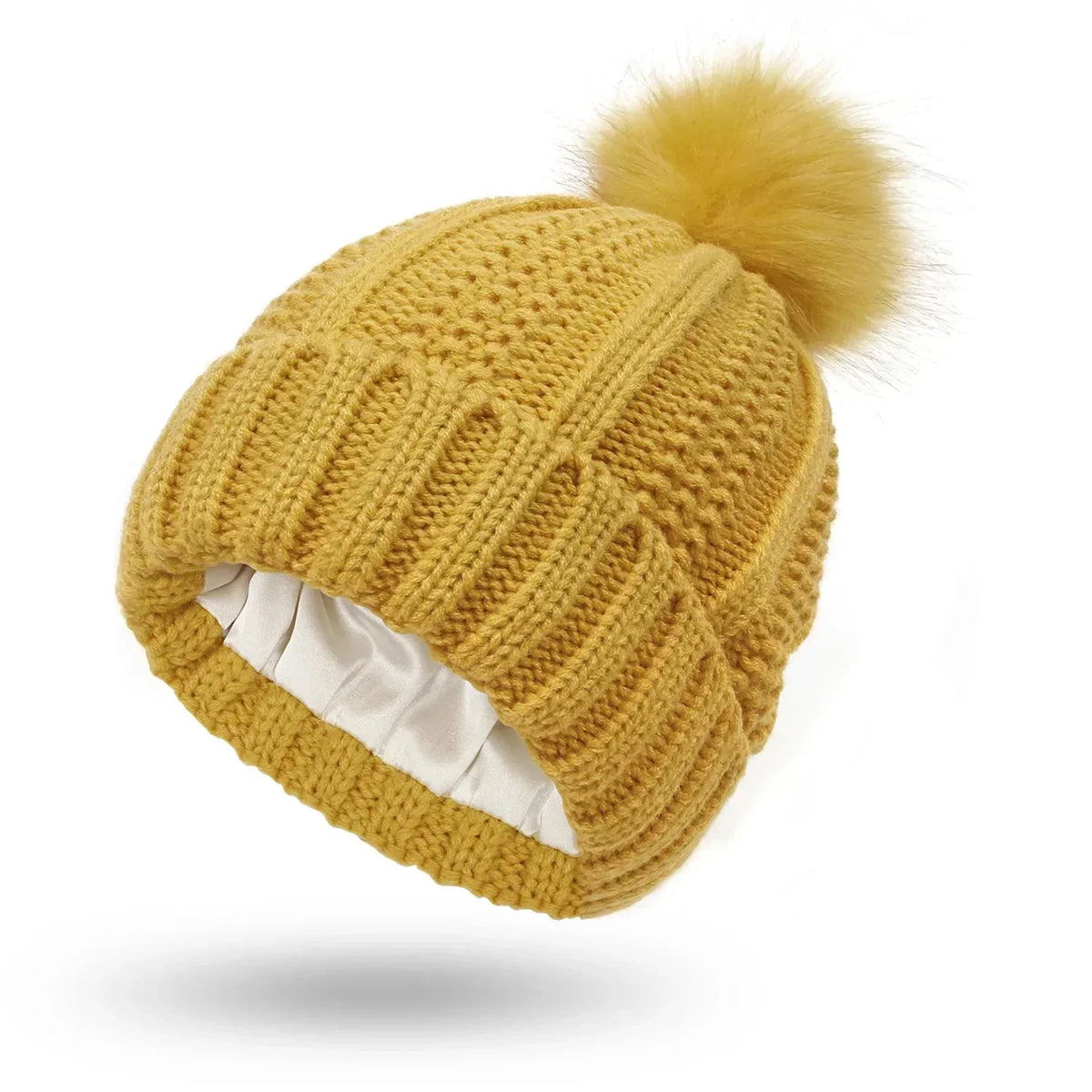 Unisex Strickmütze mit Pompon und Innenfutter