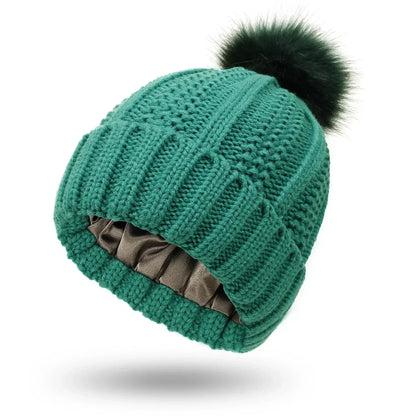 Unisex Strickmütze mit Pompon und Innenfutter