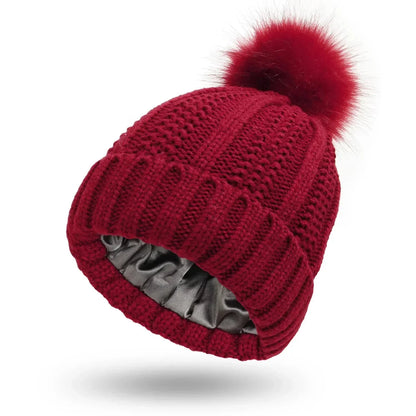 Unisex Strickmütze mit Pompon und Innenfutter