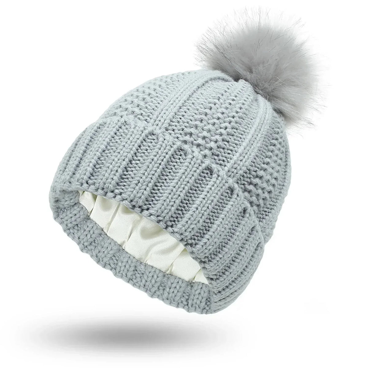 Unisex Strickmütze mit Pompon und Innenfutter
