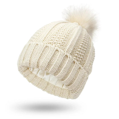 Unisex Strickmütze mit Pompon und Innenfutter