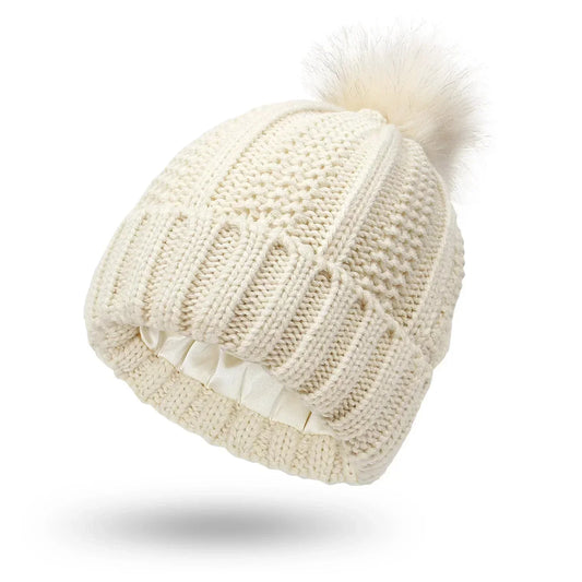 Unisex Strickmütze mit Pompon und Innenfutter