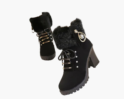 Damen Winterstiefeletten mit Kunstpelz und Absatz – Elegante Schnürboots für kalte Tage