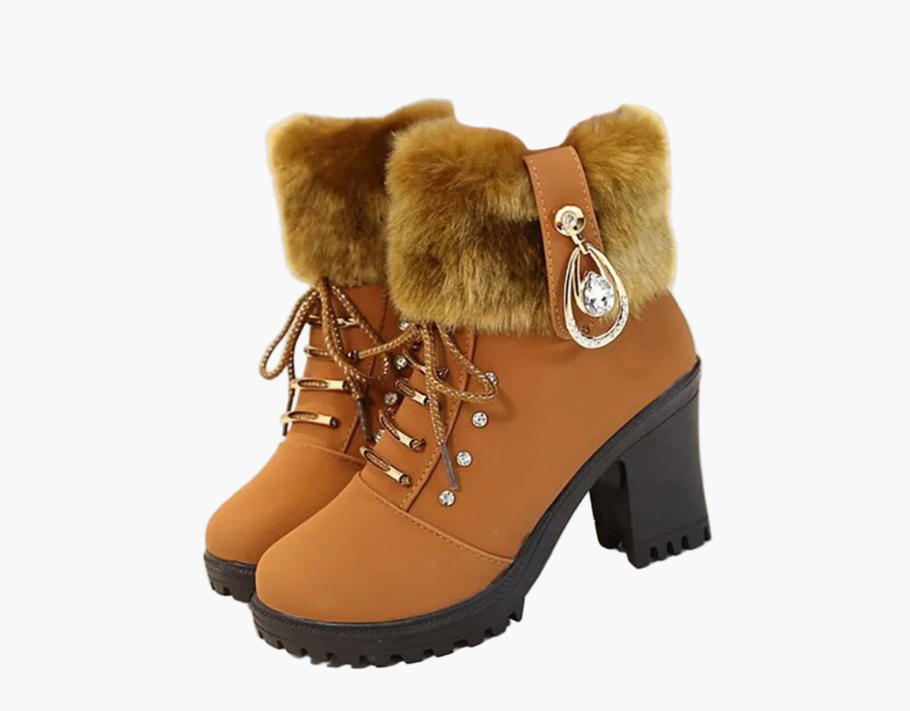 Damen Winterstiefeletten mit Kunstpelz und Absatz – Elegante Schnürboots für kalte Tage
