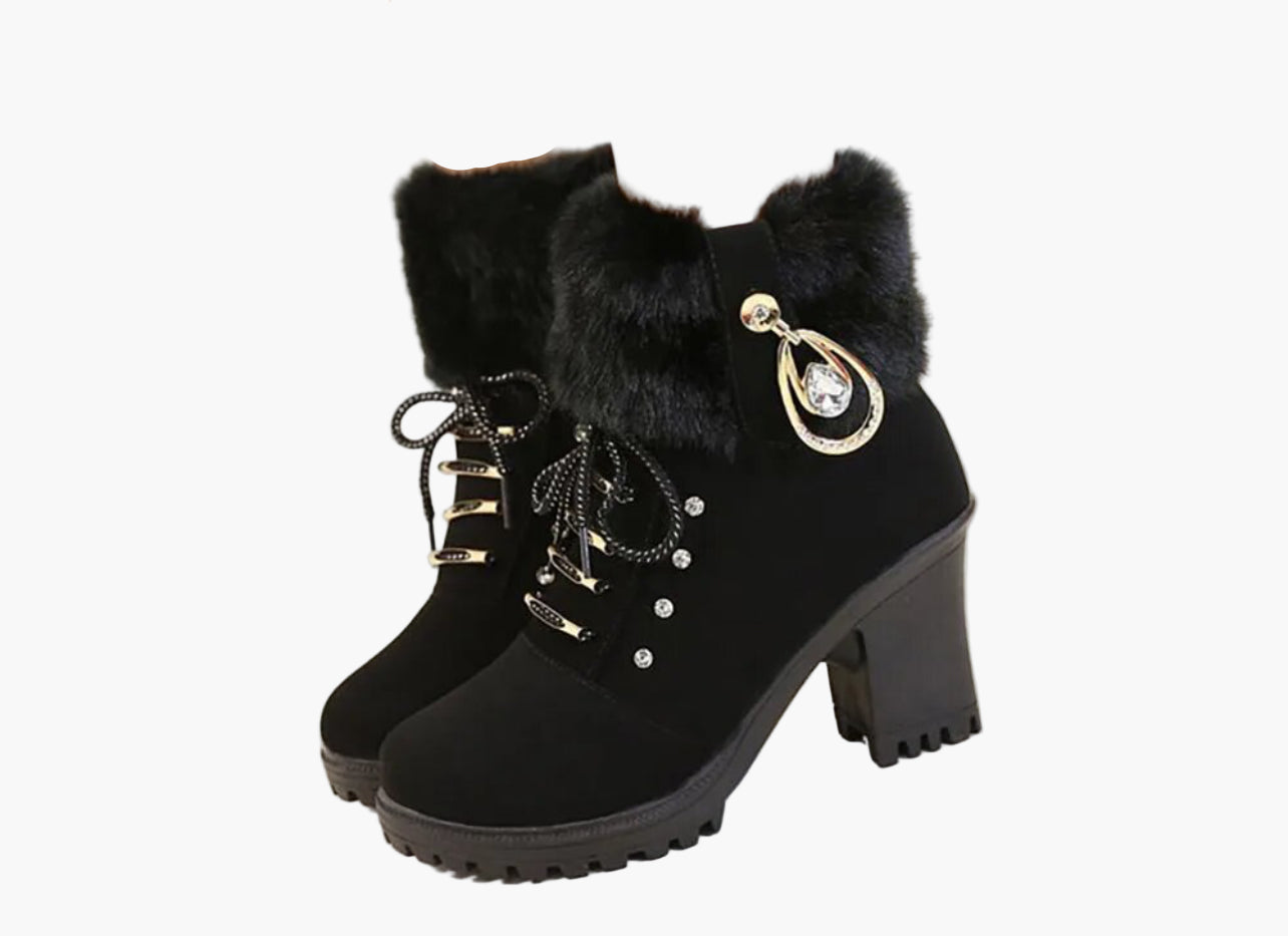Damen Winterstiefeletten mit Kunstpelz und Absatz – Elegante Schnürboots für kalte Tage