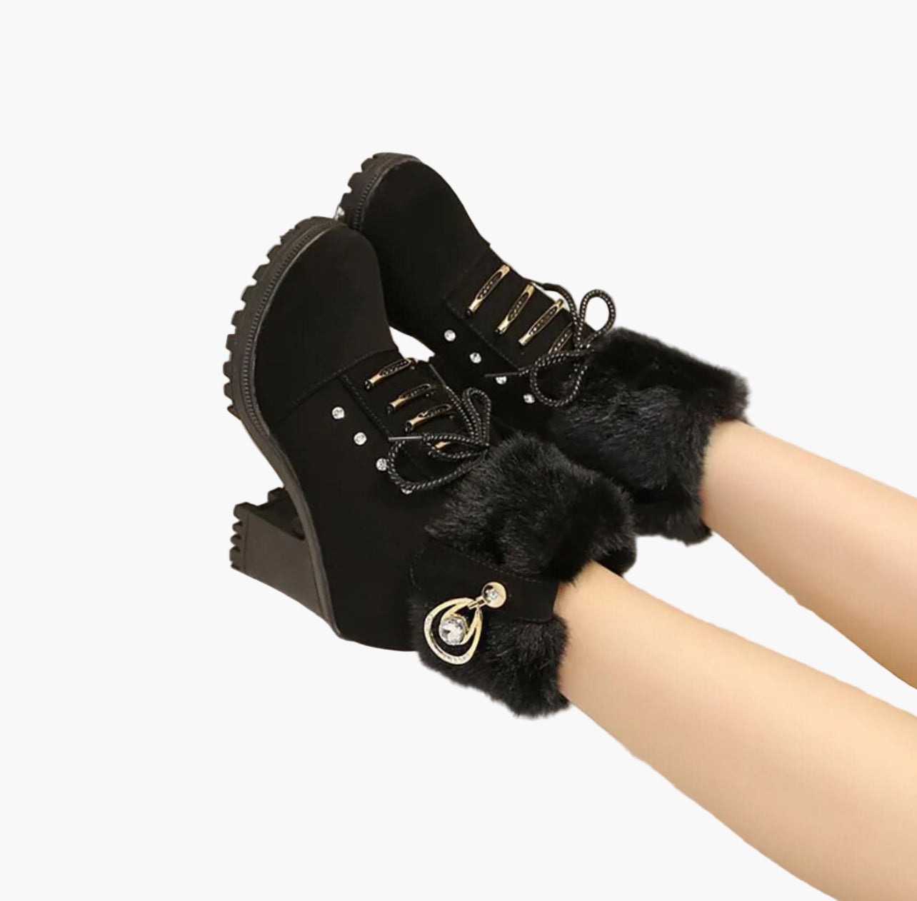 Damen Winterstiefeletten mit Kunstpelz und Absatz – Elegante Schnürboots für kalte Tage
