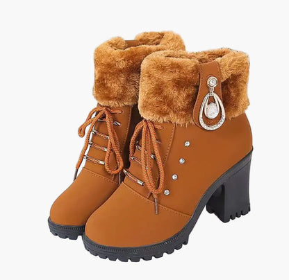 Damen Winterstiefeletten mit Kunstpelz und Absatz – Elegante Schnürboots für kalte Tage