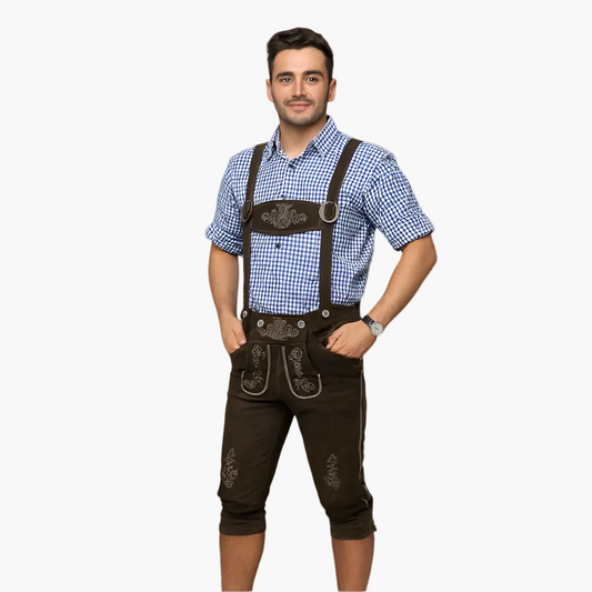 Herren Trachten Kniebund-Veganem Lederhose mit Hosenträgern – Traditionelles Oktoberfest Outfit