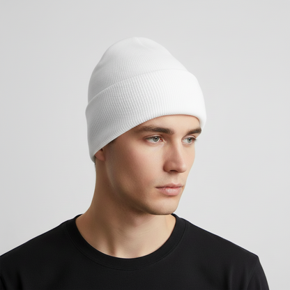 Unisex Rippstrick Beanie Mütze mit Umschlag