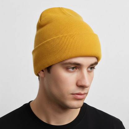 Unisex Rippstrick Beanie Mütze mit Umschlag