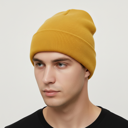 Unisex Rippstrick Beanie Mütze mit Umschlag