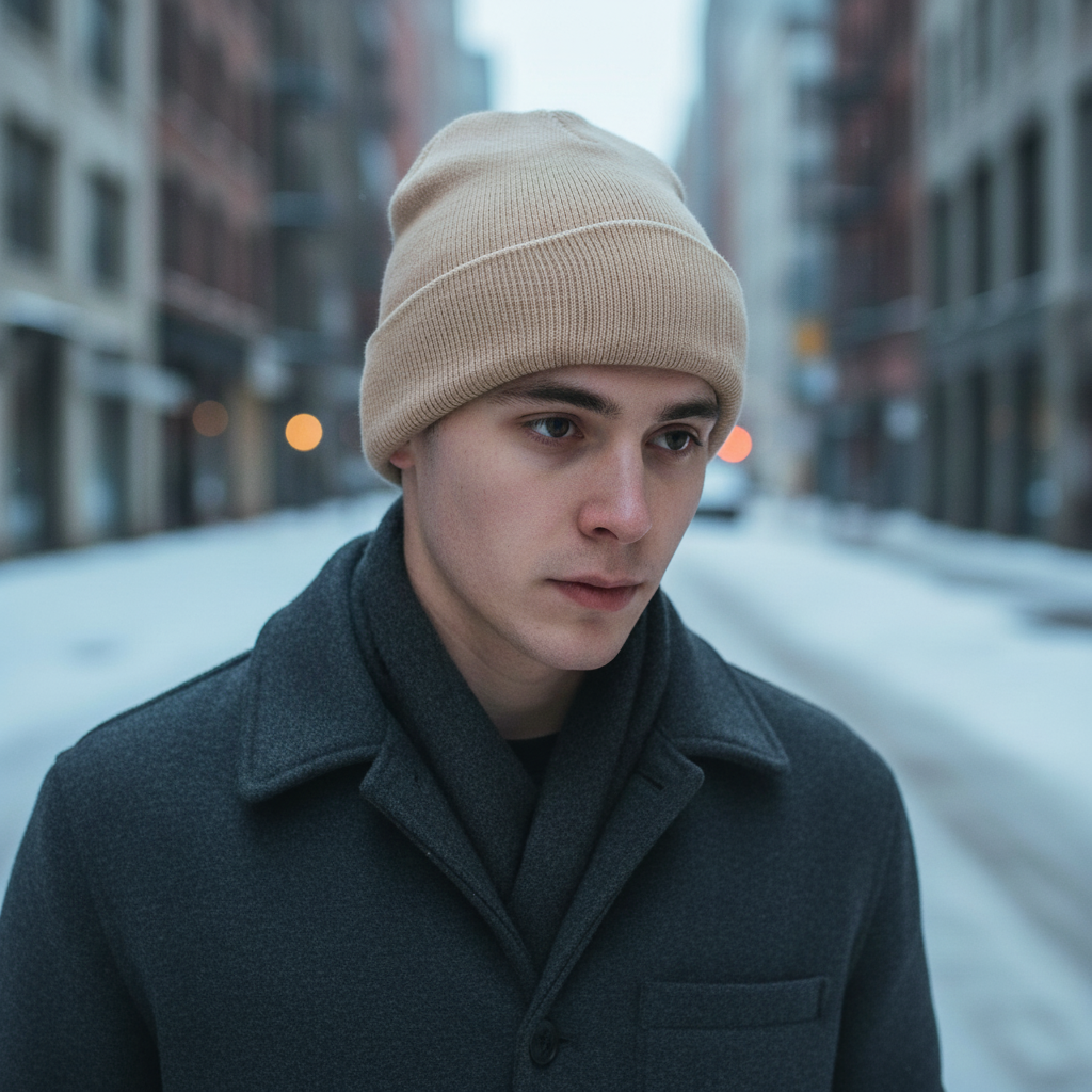Unisex Rippstrick Beanie Mütze mit Umschlag
