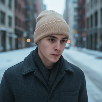 Unisex Rippstrick Beanie Mütze mit Umschlag