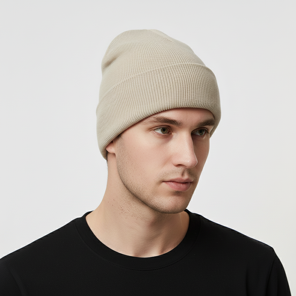 Unisex Rippstrick Beanie Mütze mit Umschlag