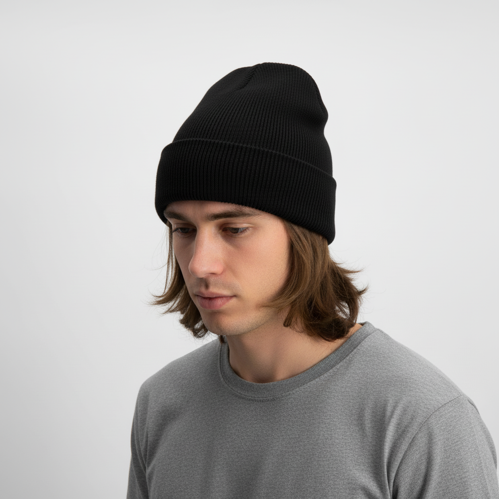 Unisex Rippstrick Beanie Mütze mit Umschlag
