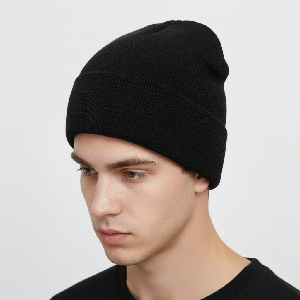 Unisex Rippstrick Beanie Mütze mit Umschlag