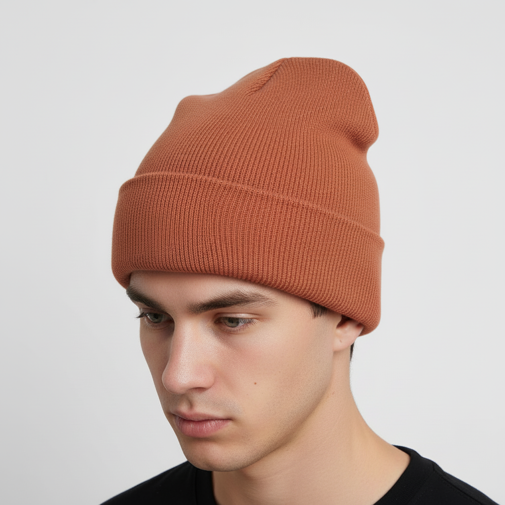 Unisex Rippstrick Beanie Mütze mit Umschlag