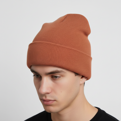 Unisex Rippstrick Beanie Mütze mit Umschlag