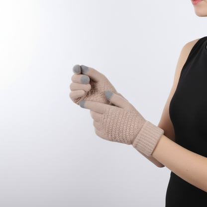 Damen Strickhandschuhe mit Touchscreen-Funktion, warm & winddicht
